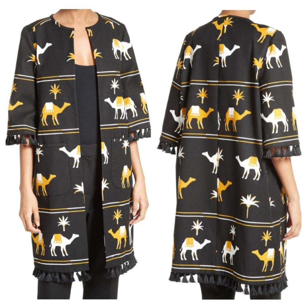 Kate Spade Spice Things Up Embroidered Camel Coat Jacket Black